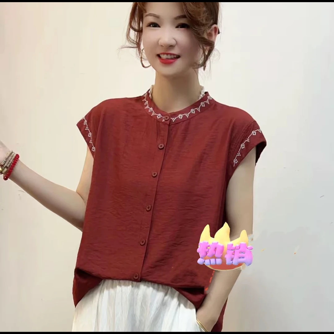 夏季新款洋气印花百搭显瘦减龄衬衫女气质优雅休闲纯色T恤短袖
