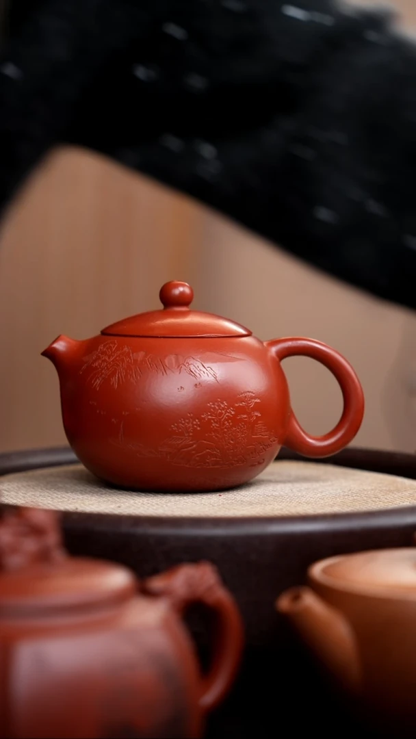 【闪购商品】紫砂茶壶朱泥西施刻茶亦醉人