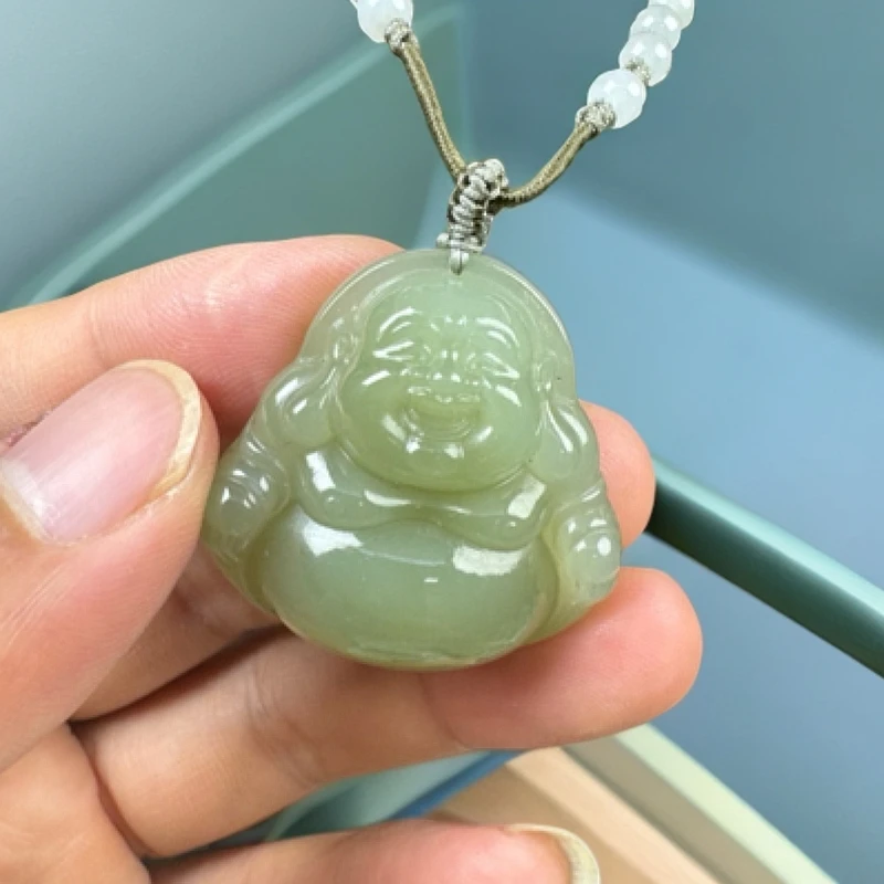 天然和田玉吊坠冰晴佛公毛衣链