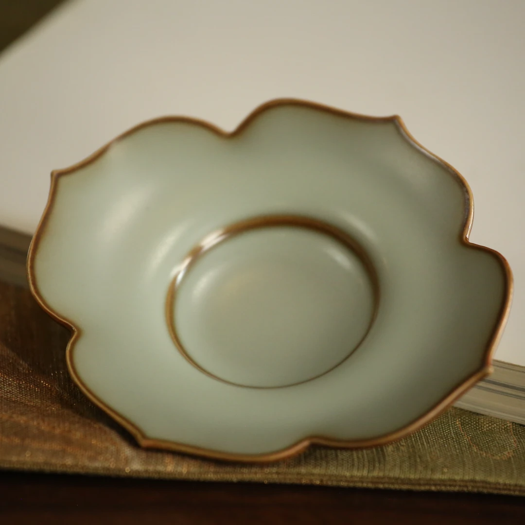 文心素器 汝窑 月白菱花口杯托