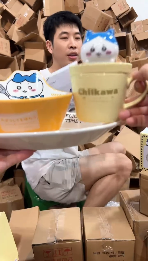 瓷片原盒小八  杯碗碟3件套