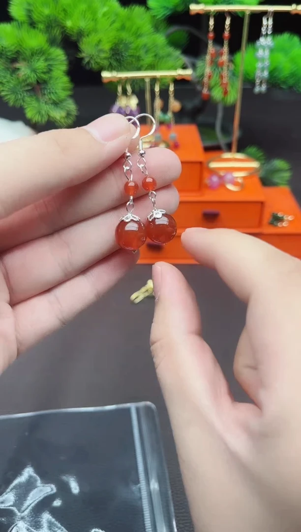 玛瑙/玉髓耳饰银S925镶嵌409