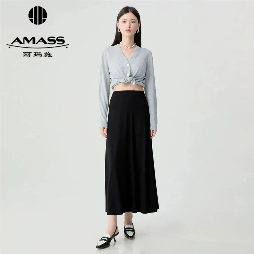 AMASS/阿玛施大码女孩新款舒适垂坠感中长款半身裙茶歇风5200502