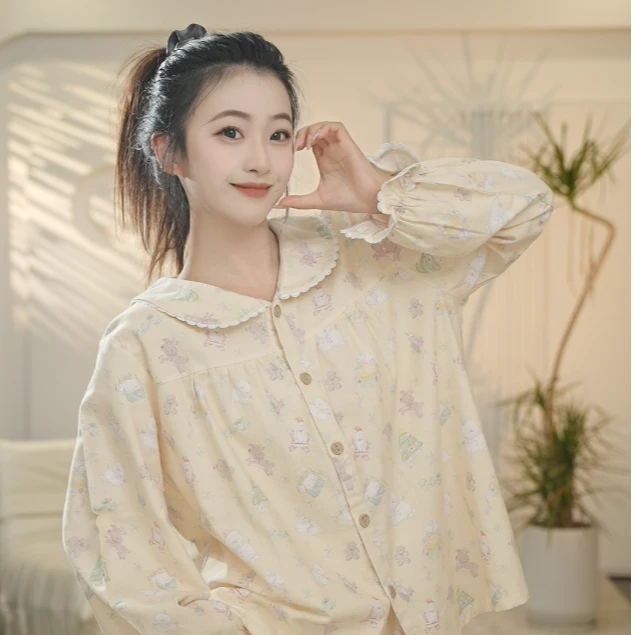 VINEEMAN【梦幻卡通】娃娃领睡衣女春秋长袖家居服套装2025年新款