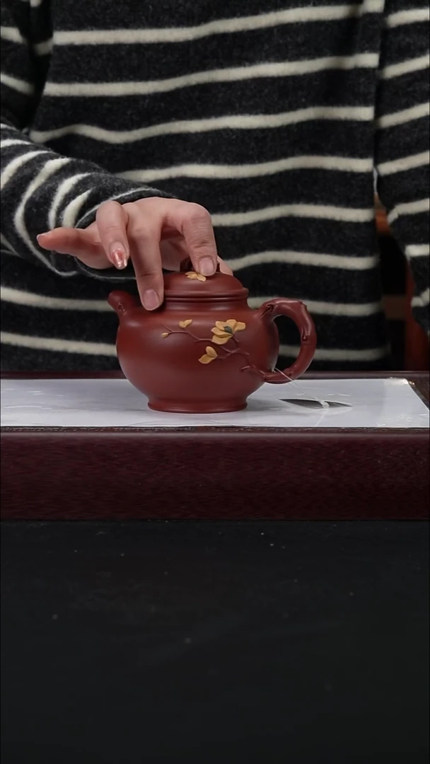 茶壶紫砂63 朱泥 玉兰 报春