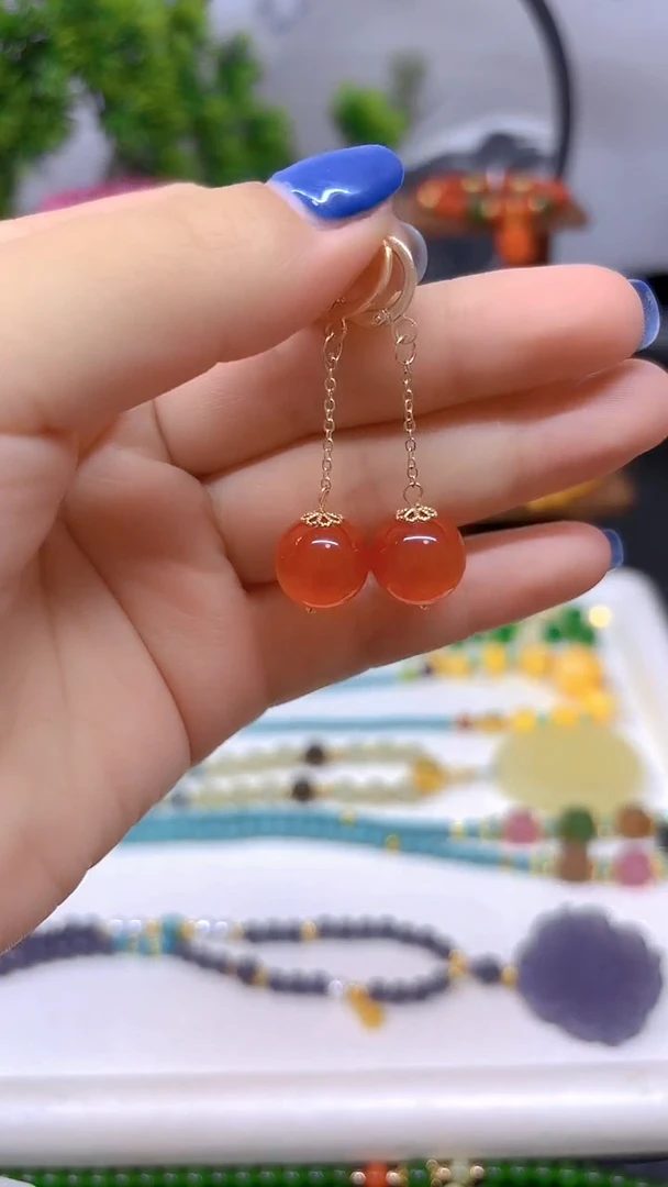 14K金镶嵌耳饰碧玺猫眼E696