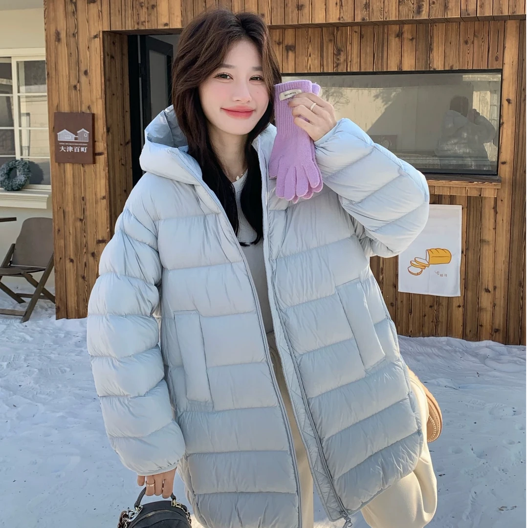 新国标90绒云朵泡芙排骨中长款连帽韩系宽松新款加厚羽绒服