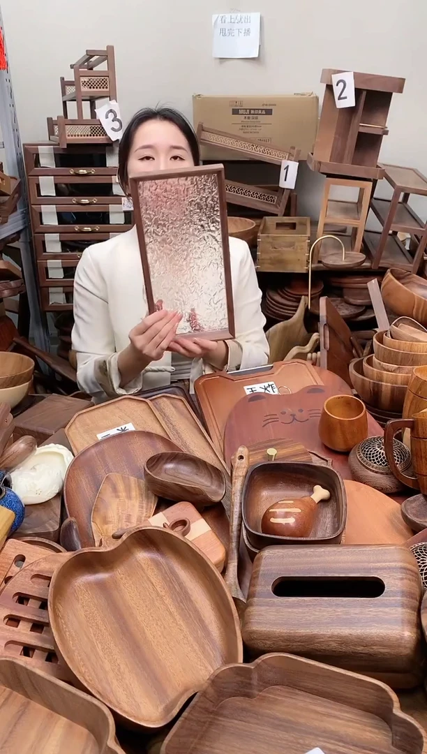 木 北美黑胡桃木岩石纹长方盘32*16*3.5cm