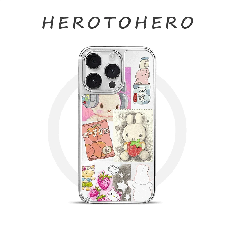 迪丽热巴同款米菲兔miffy 适用苹果16promax电镀银镜面手机壳磁吸