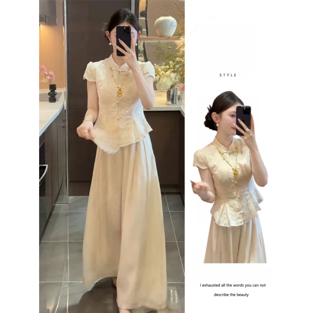 新中式女装禅意套装夏季2025新款国风盘扣上衣气质阔腿裙裤两件套