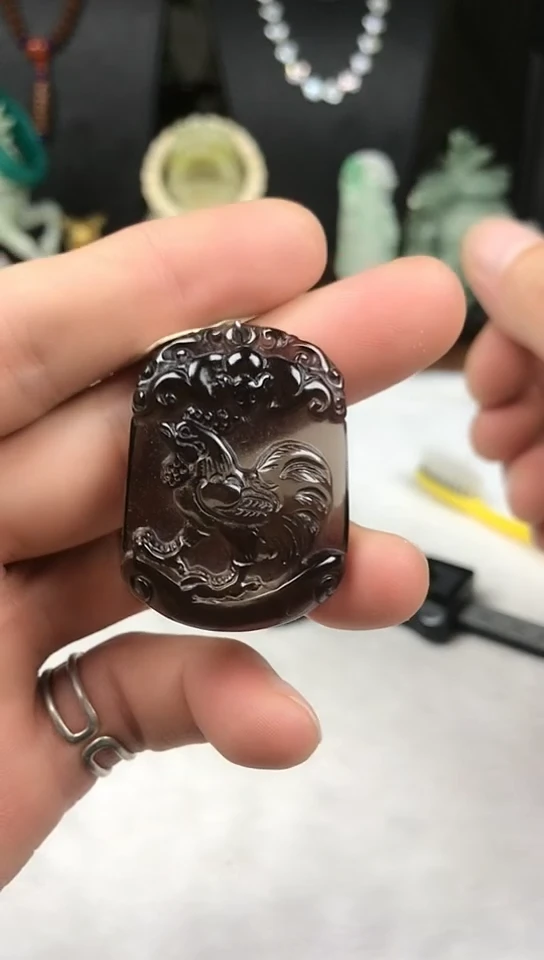 合金黑曜岩颈饰生肖鸡