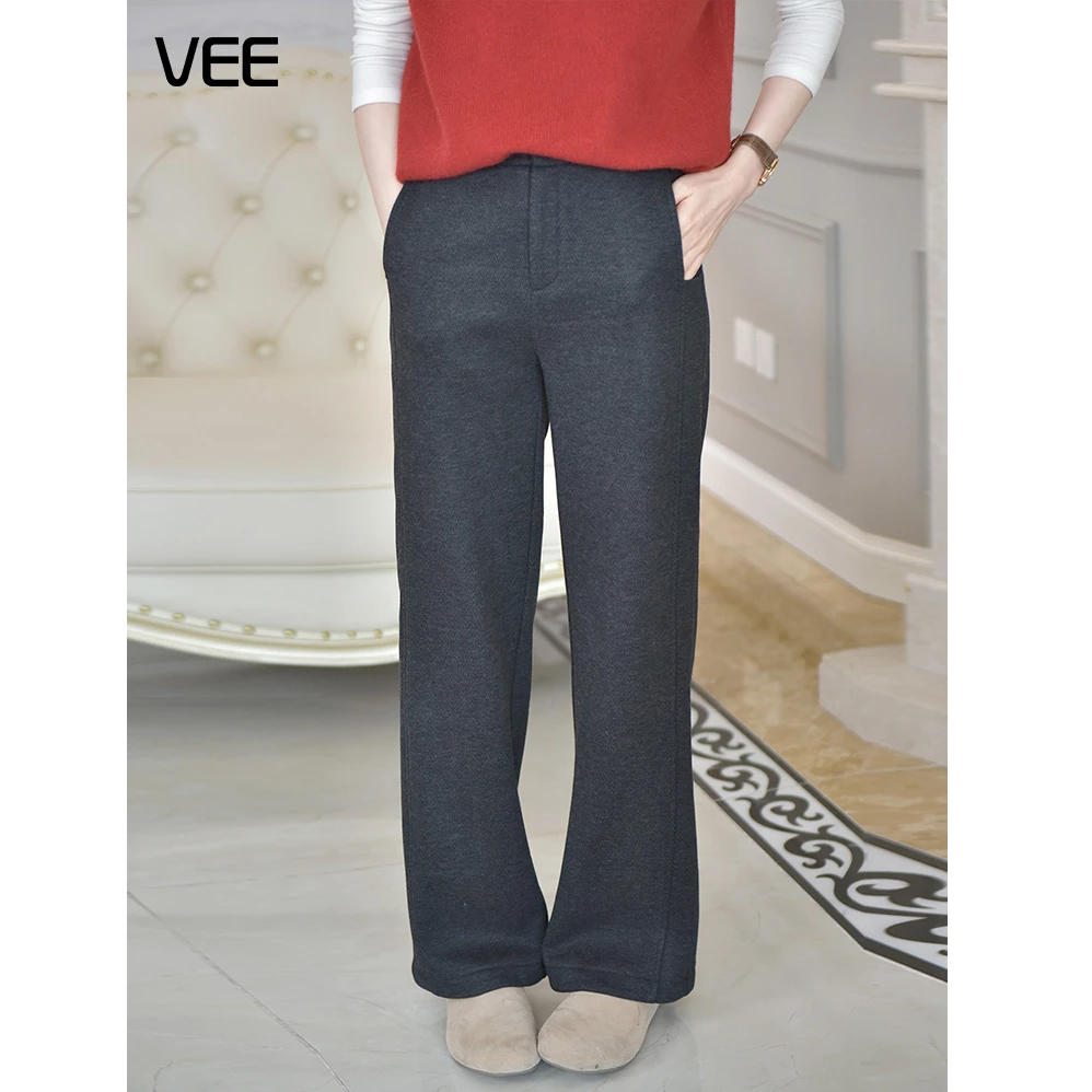 短视频VEE【雅绅风度】新款高腰宽松简约人字纹直筒秋冬休闲裤