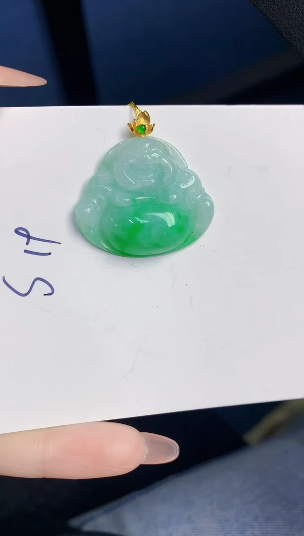 颈饰18K金镶嵌翡翠缅甸天然翡翠A货