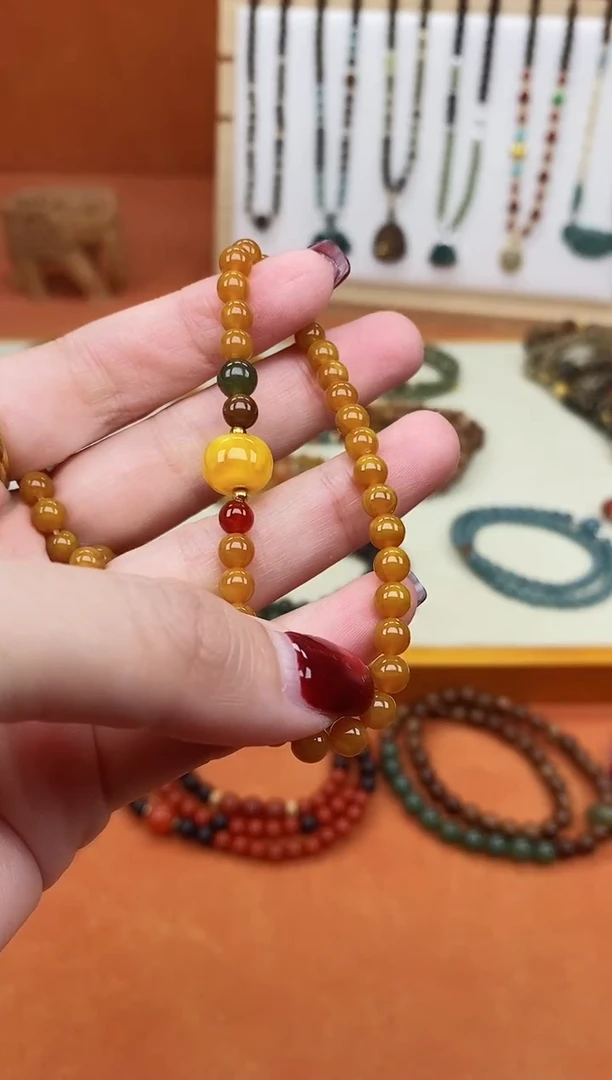 手链蜜蜡未镶嵌单圈蜜蜡05和田玛瑙手串