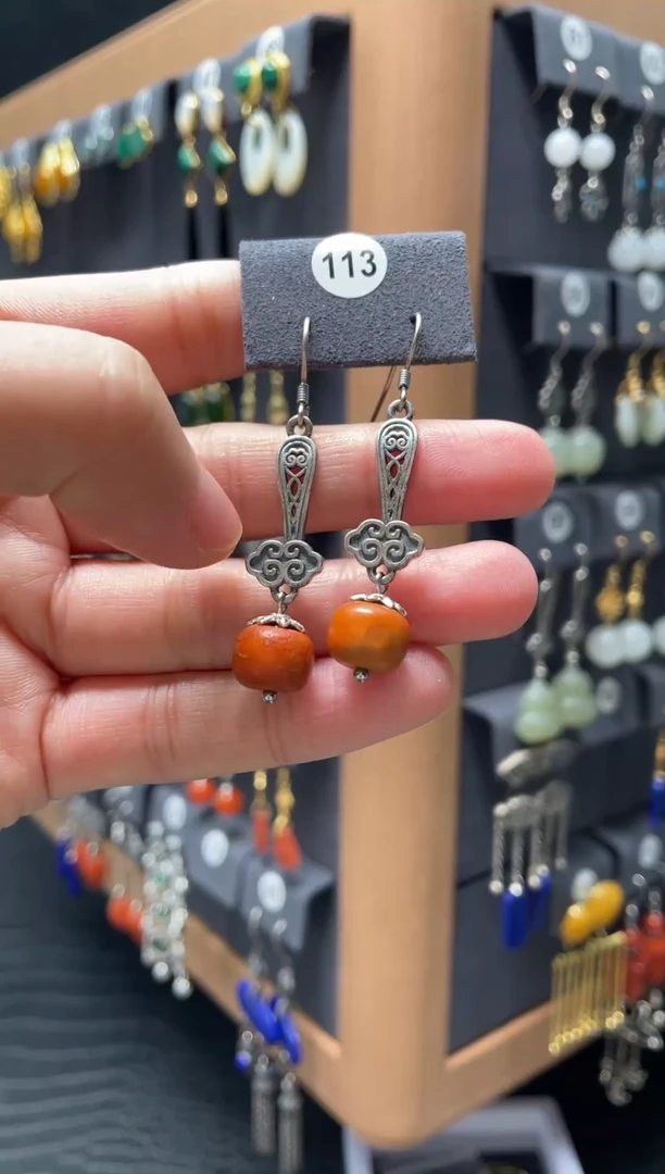 【闪购商品】蜜蜡耳饰银S925镶嵌0113