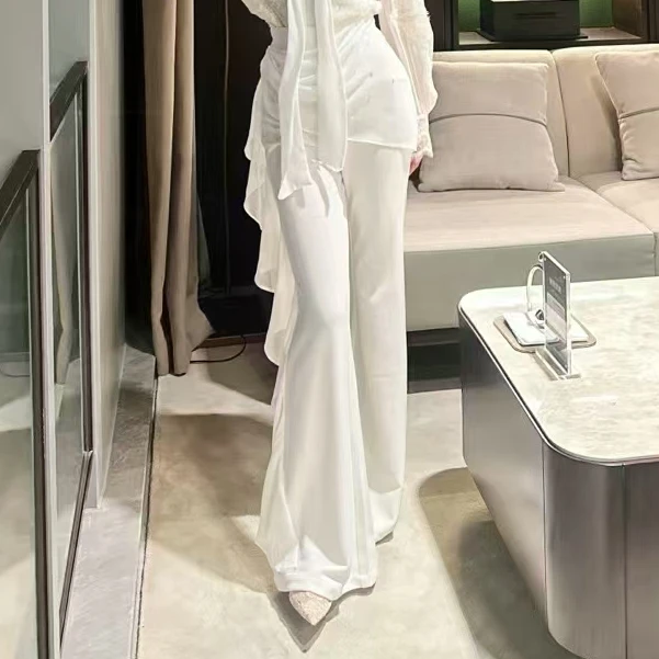 【25高定系列】重工高定钉珠刺绣轻奢荷叶边高腰喇叭裤TOMW24041102