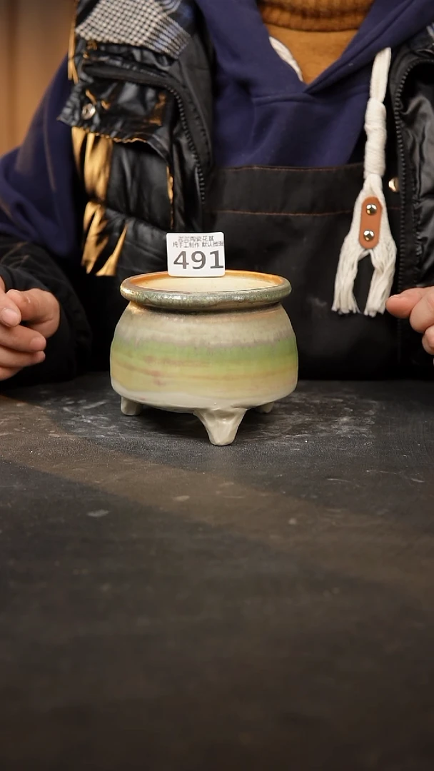 【闪购商品】瓷片491泥泥手工花盆口9高9