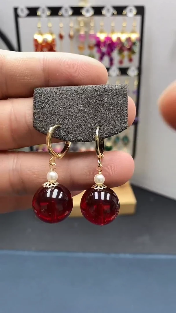 【闪购商品】血珀耳饰银S925镀金镶嵌尺寸16mm耳扣07