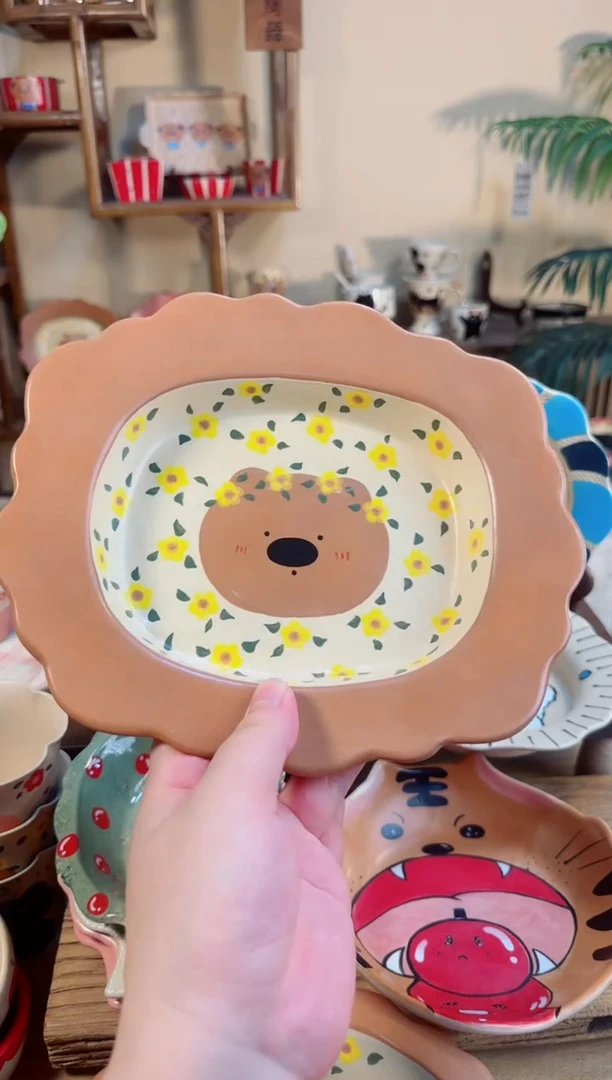 陶瓷小熊草帽盘【十里高温釉下彩陶瓷】