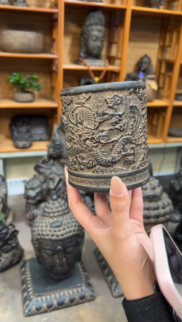 陶土【火山泥】双龙笔筒