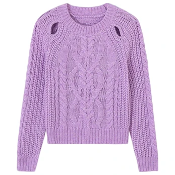 *005圆领镂空轻奢百搭长袖套头毛衣时尚网红宽松针织衫女-3021