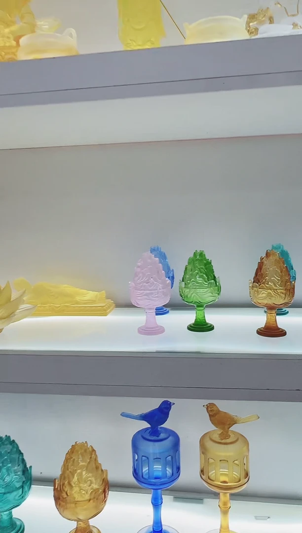 手工艺品琉璃不**海古法琉璃琥珀色小号博山炉