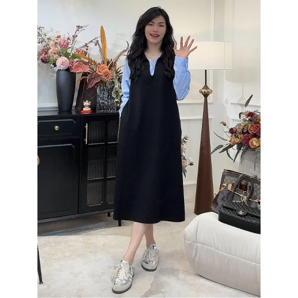 【别致】假两件上衣+连衣裙双版本女秋ins宽松百搭休闲