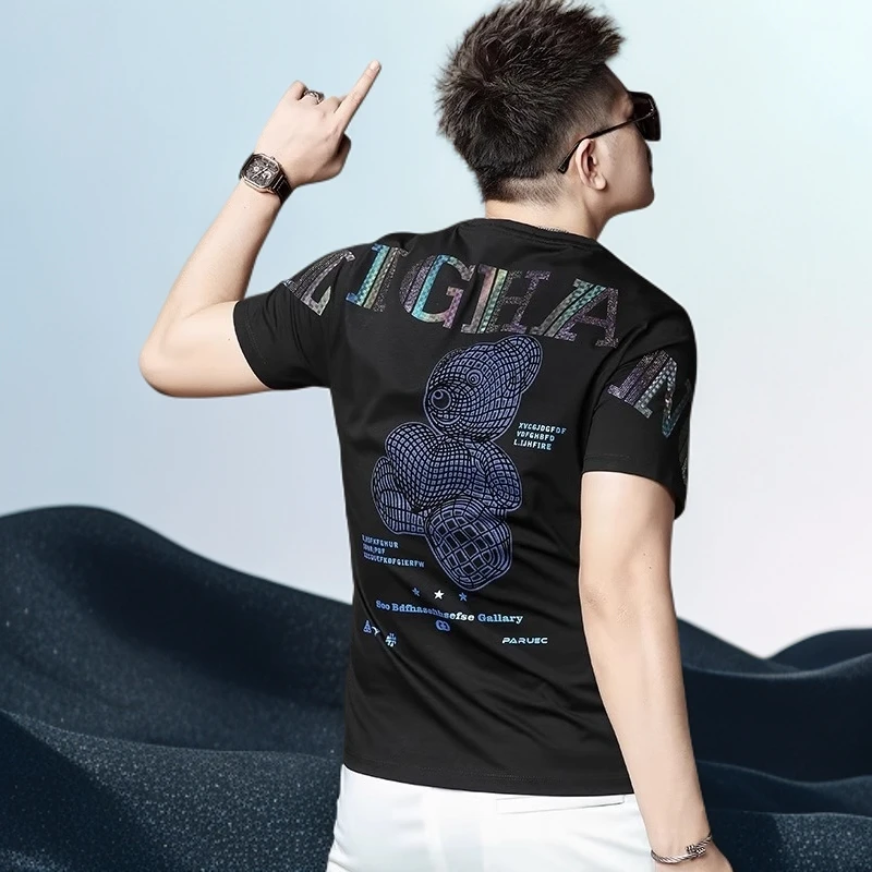 巴赛娜缇时尚休闲春夏季男士短袖T恤男装休闲体恤潮牌上衣男款