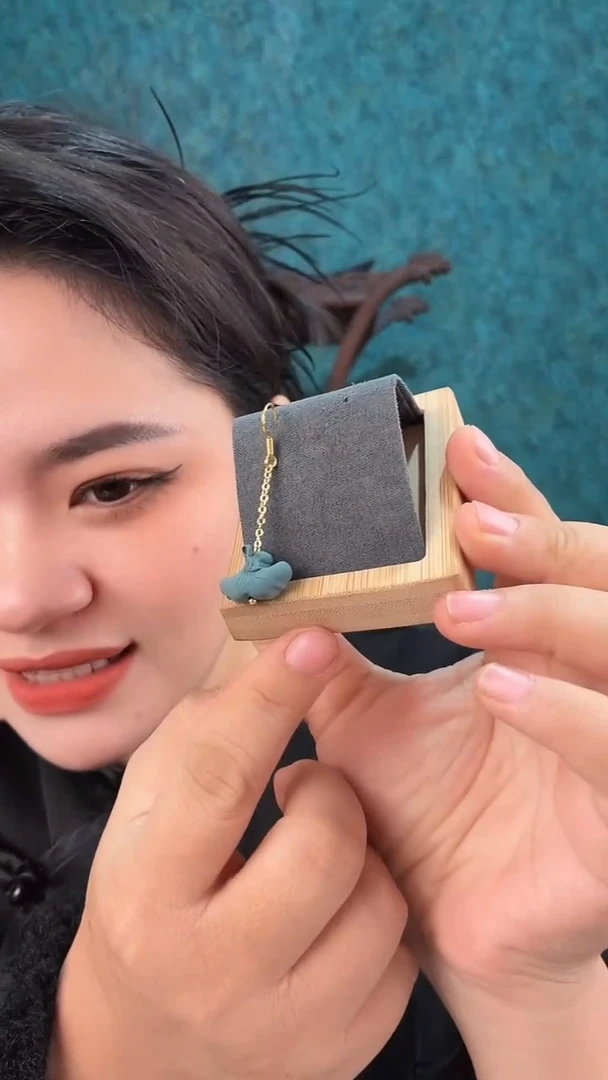 珠串蓝药师香方银杏叶子耳环一对