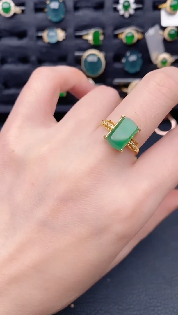 银S925镶嵌戒指翡翠天然a货翡翠448