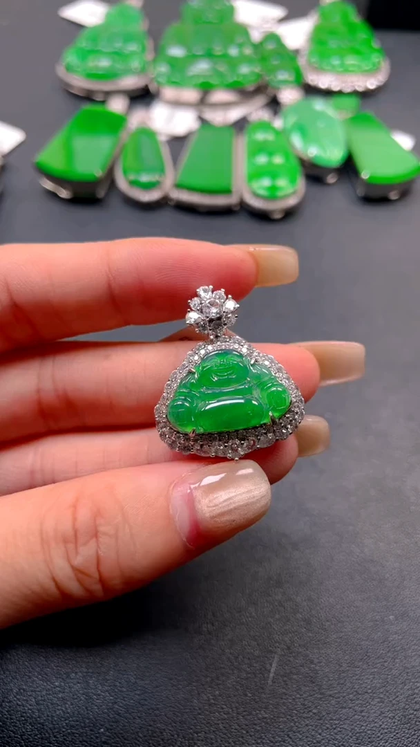 吊坠(不含链)银S925镶嵌翡翠吊坠