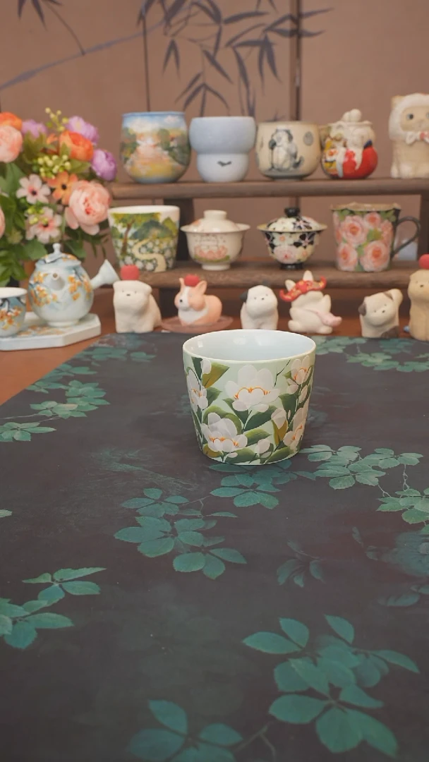 石一 山茶花猪口杯