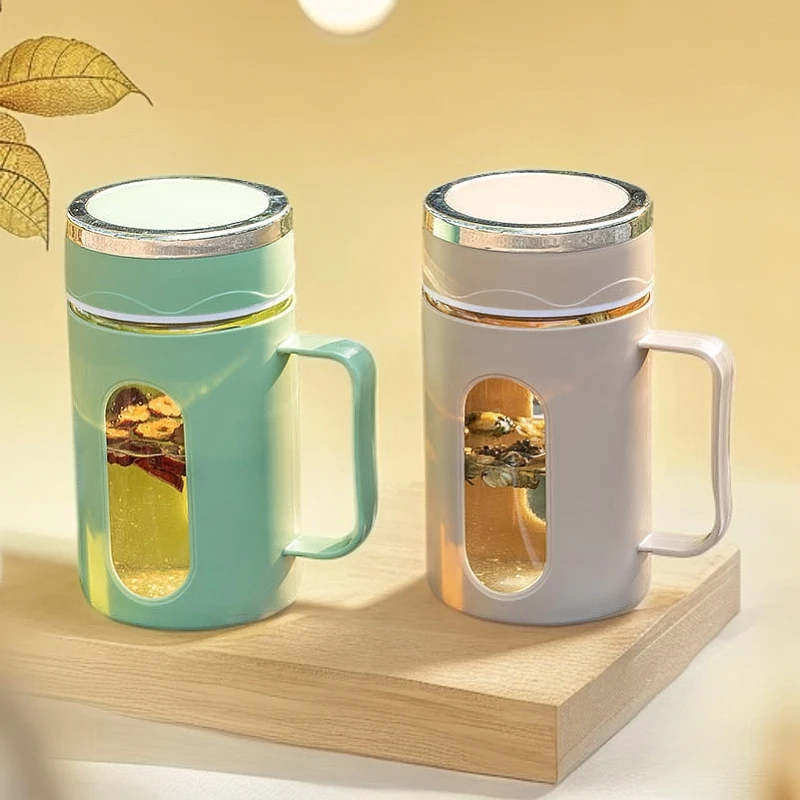 爆款玻璃水杯子百货小专用遮阳礼品办公室商务泡茶塑壳水杯