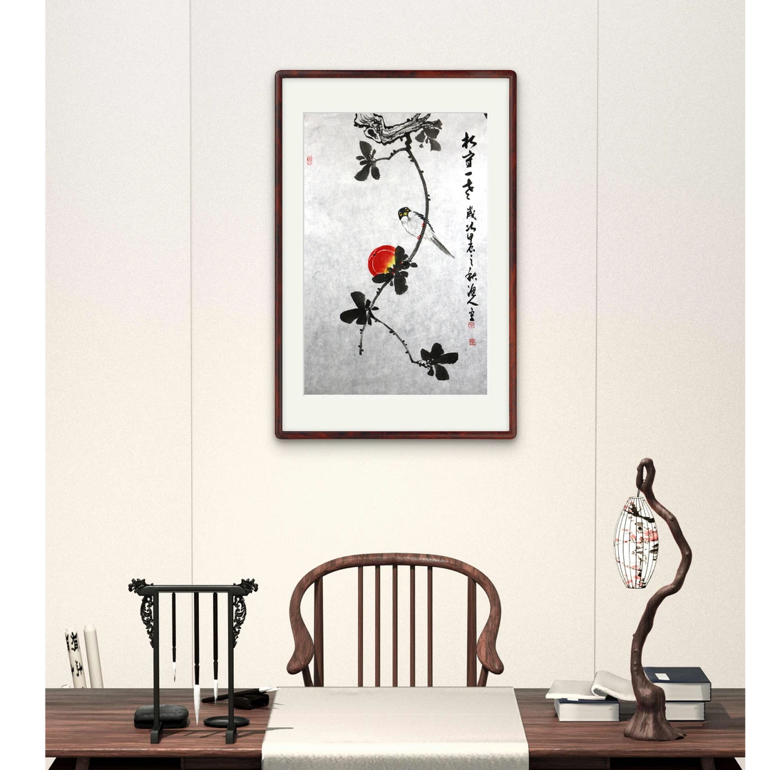 薄林老师原创花鸟画柿子45*70厘米/画芯/相守一世