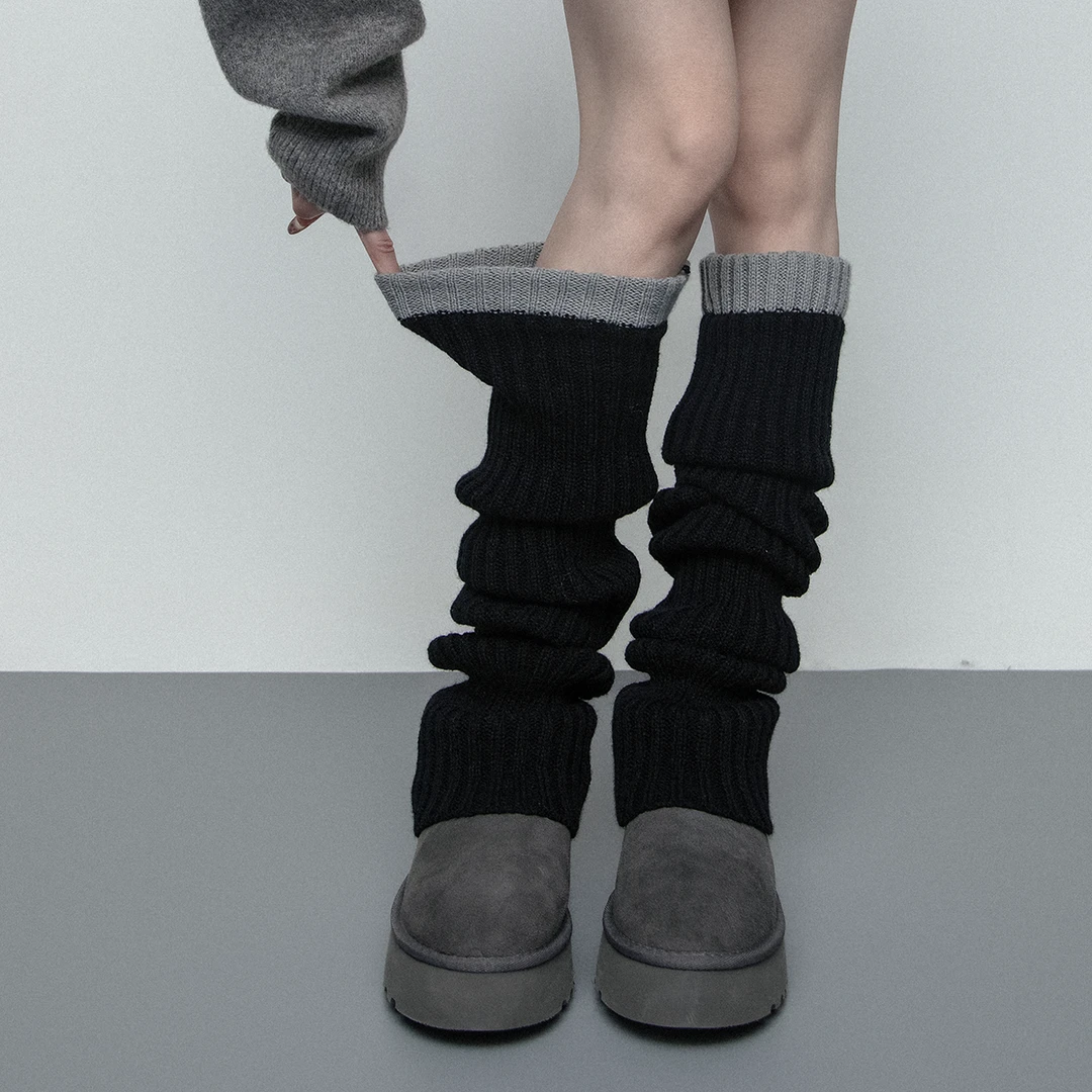 WCH日系经典毛线针织少女风加厚保暖雪地靴袜套腿套过膝堆堆袜女