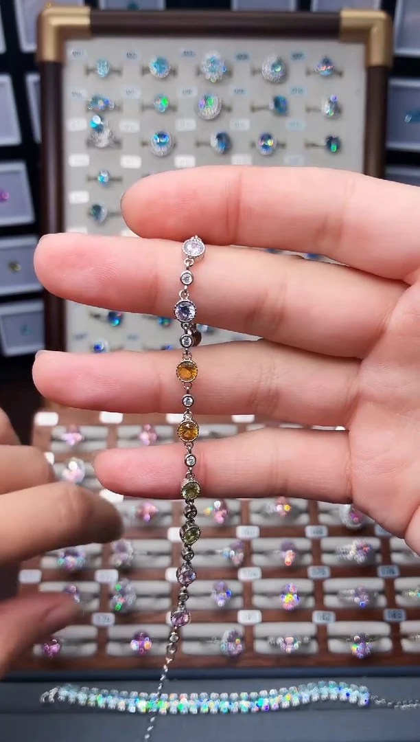 手链彩色蓝宝石银S925镶嵌111