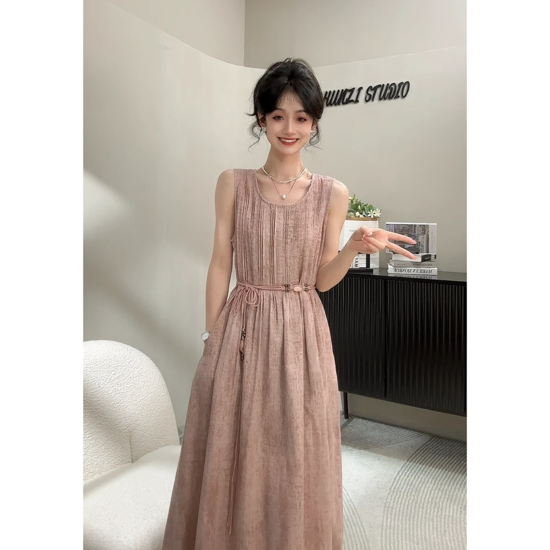 100%莱赛尔天丝U领背带裙送腰带【10813C】