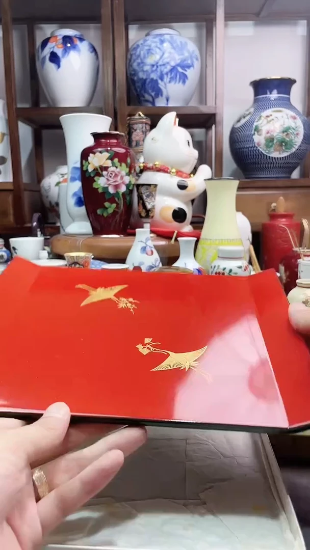 瓷片平安象彦大漆实木盘