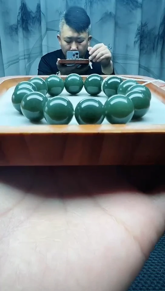 未镶嵌手串和田玉且末正蓝卡16纯天然拍一发一