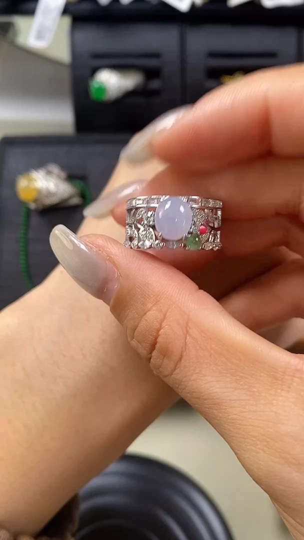翡翠戒指银S925镶嵌1071