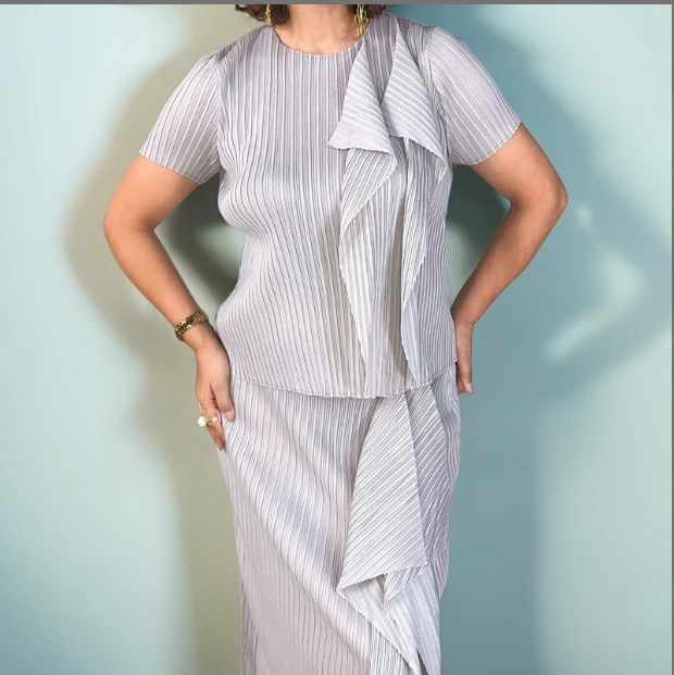 [包邮]三宅褶皱套装女时尚热卖不规则两件套#A0814#