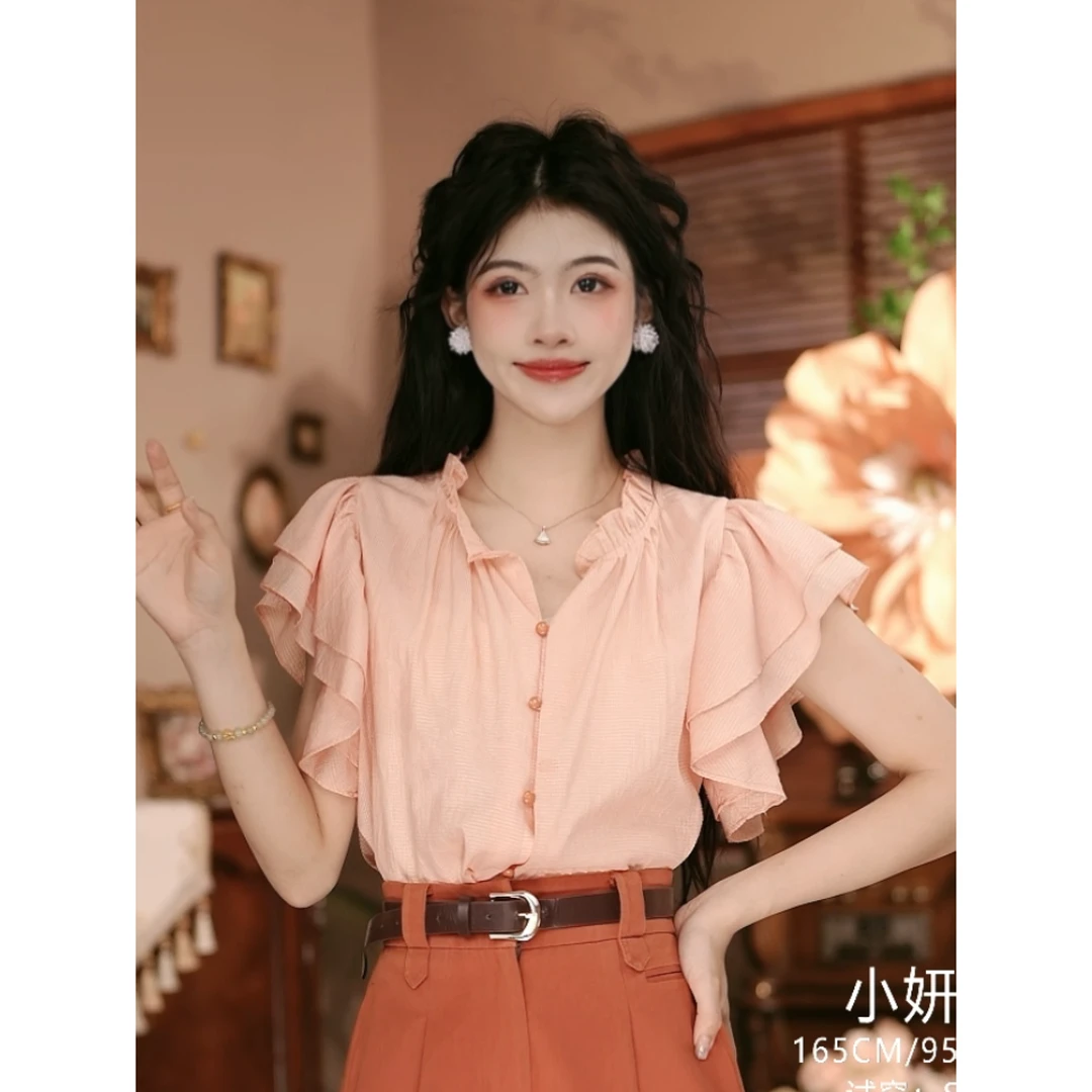 小妍【香木水仙】港味复古显瘦气质设计感上衣23764