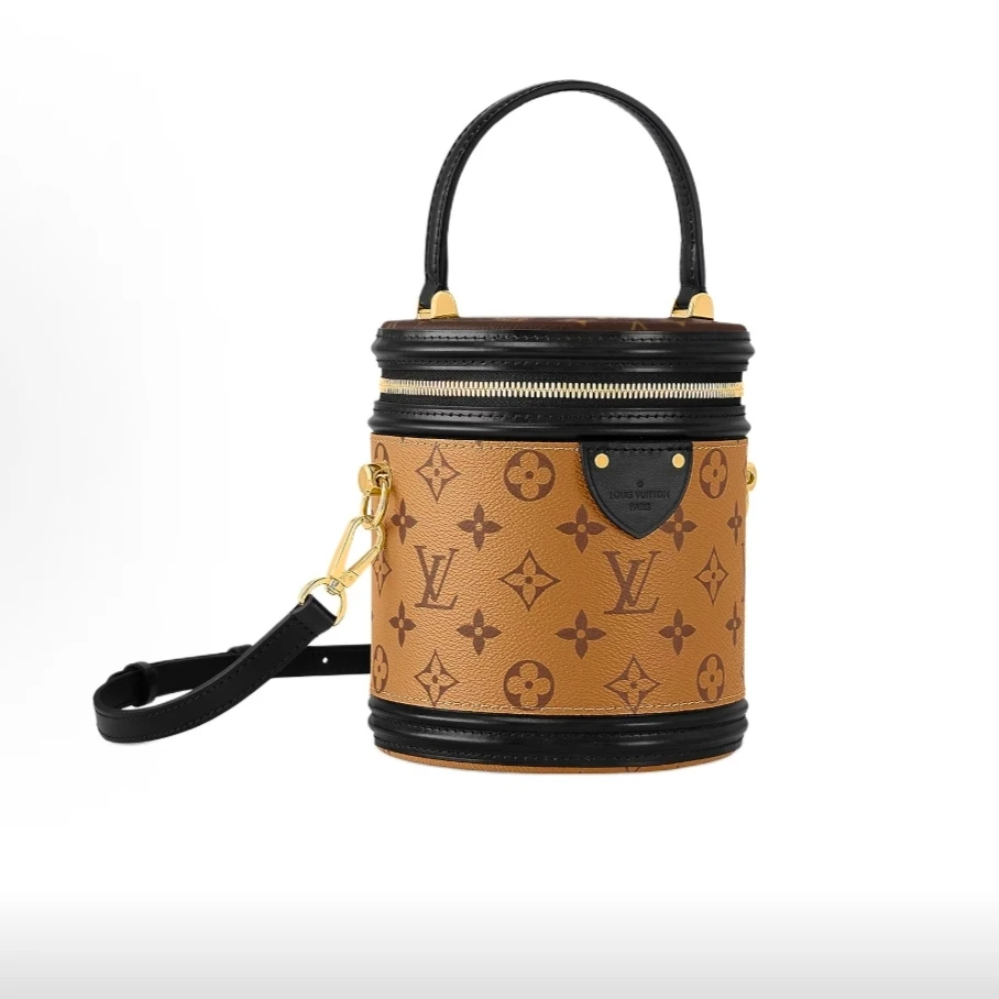 99新 LouisVuitton/路易威登 Cannes老花发财桶帆布拼牛皮水桶包