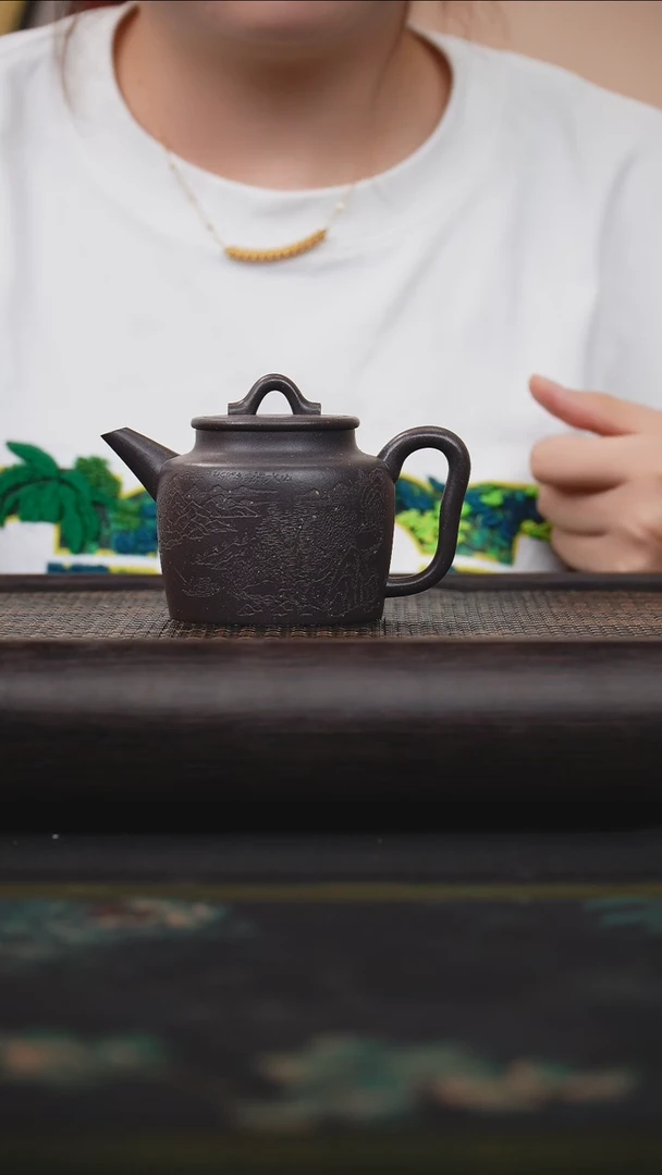 茶壶紫砂金砂天青 汲直壶