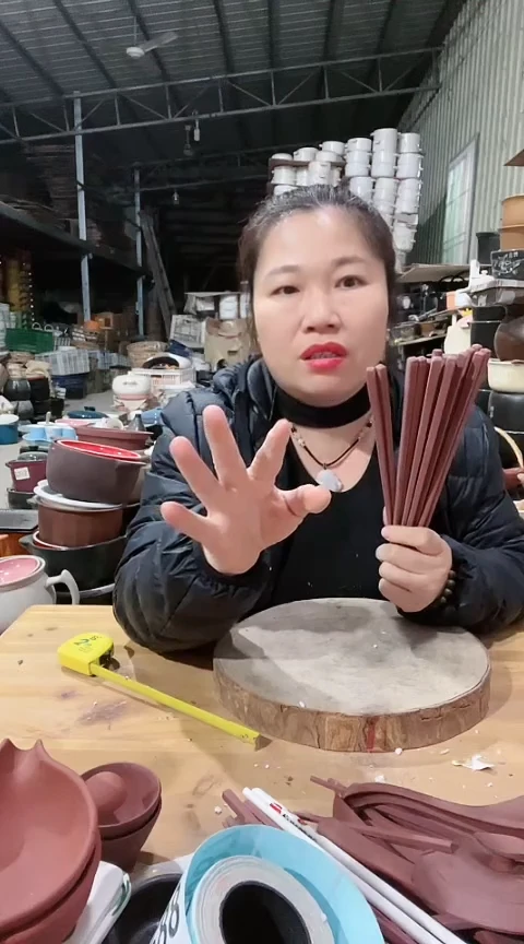 陶瑕疵粗紫砂筷子六双