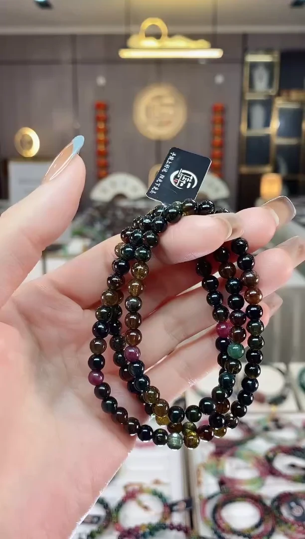 【闪购商品】碧玺三圈手串5mm+未镶嵌一物一证dan