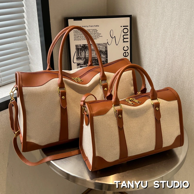 探屿手提轻便女士外出短途旅行包大容量包包女新款夏帆布斜挎包袋