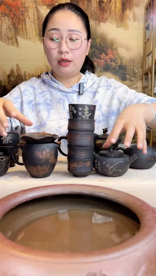 【闪购商品】建水紫陶-手磨刻填壶+1刻填主4客1公道