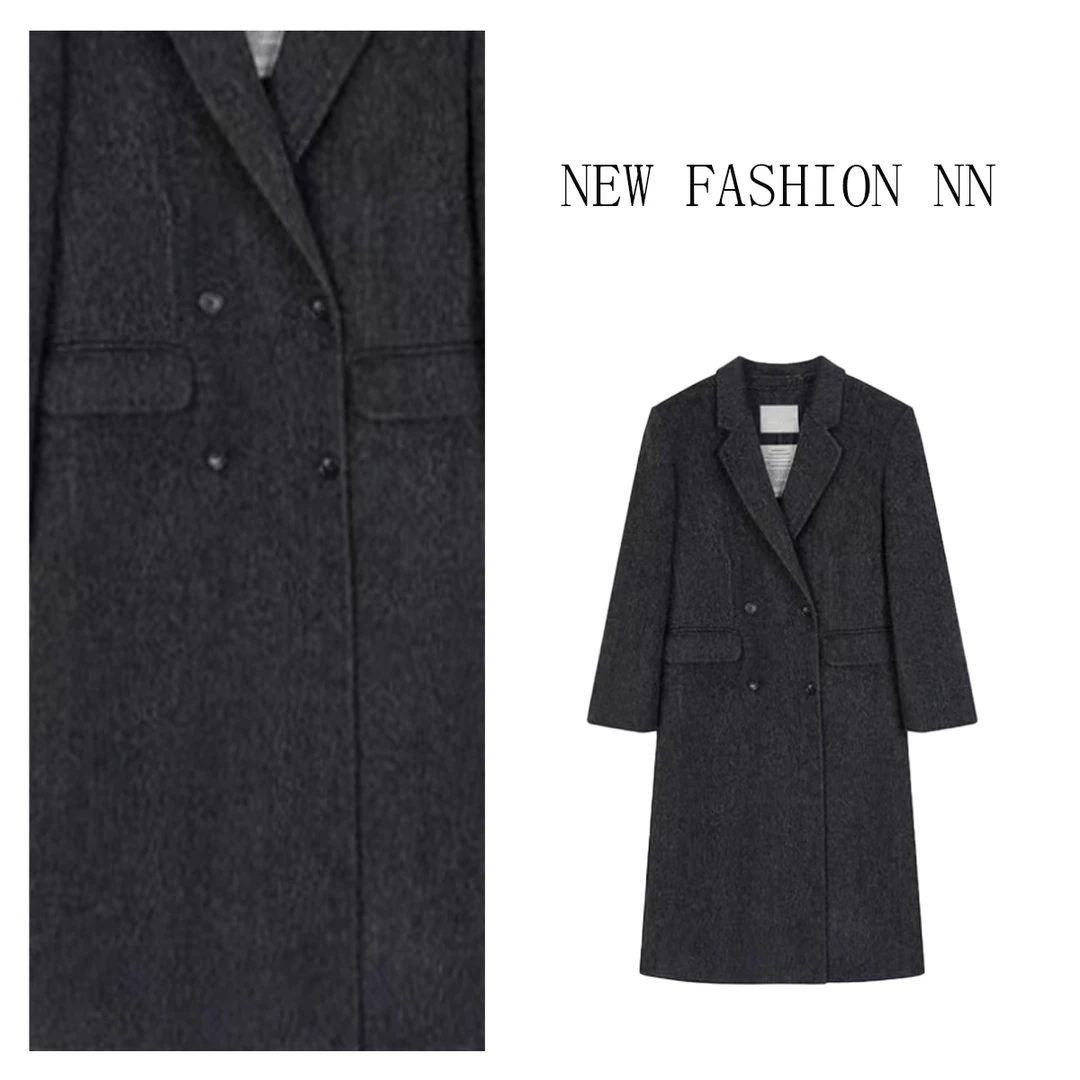 复古时尚双排扣戗驳领大衣女套