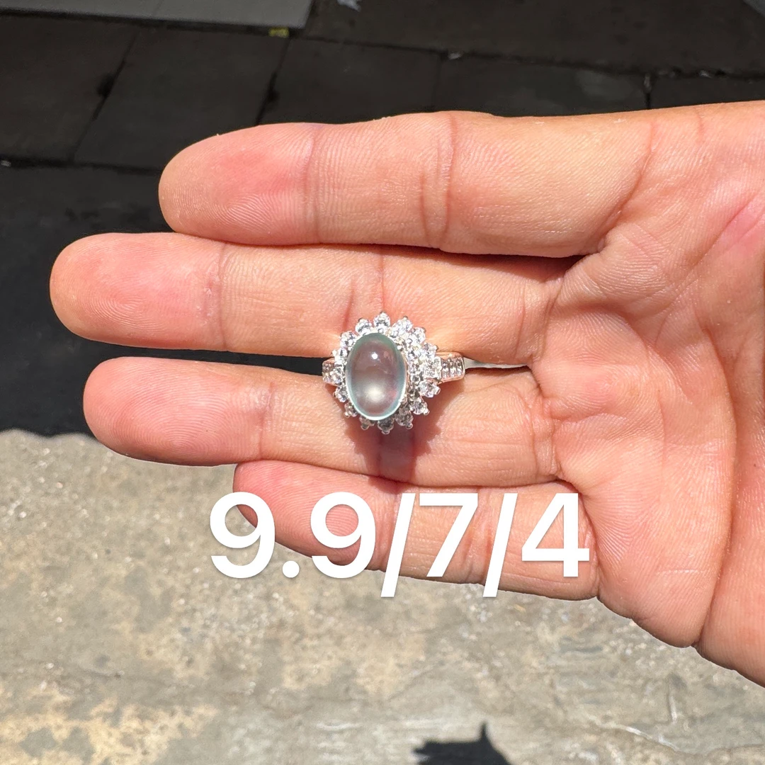 0618(小哪吒在源头)玻璃种翡翠晴钢戒面干净肉细杠味荧光足M100